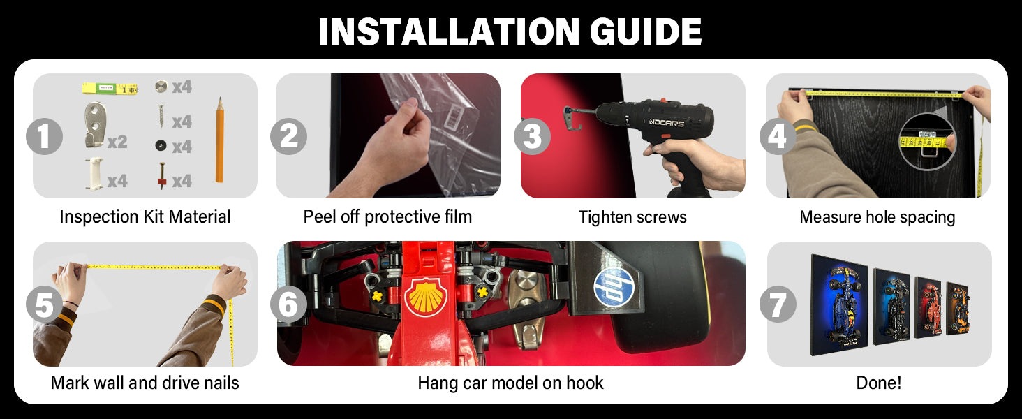 Installation guide with step-by-step instructions for a product installation process.