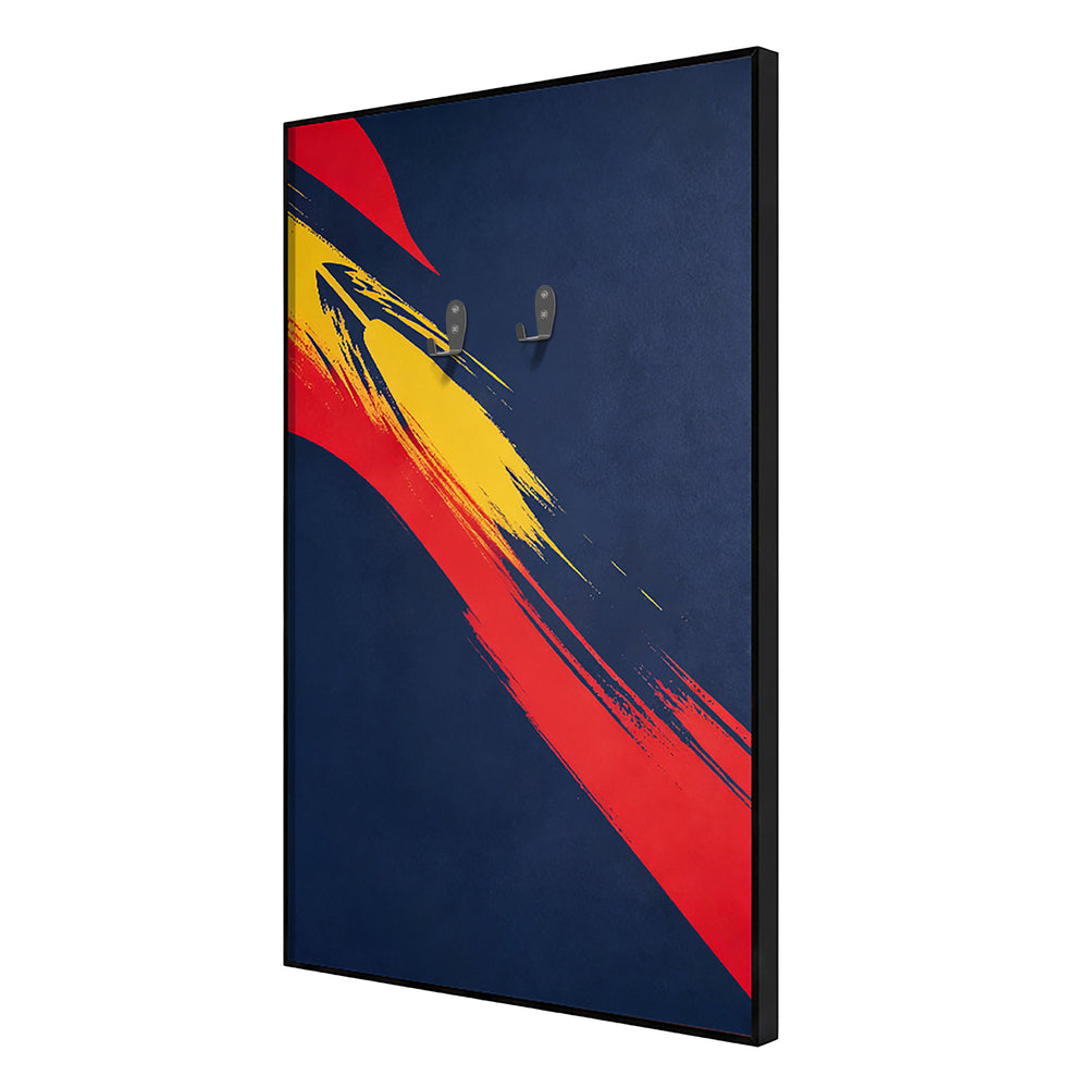 ONE MAAY Display frame, model of a Formula 1 LEGO 42206 car with a red, and yellow design on a dark blue wall display frame