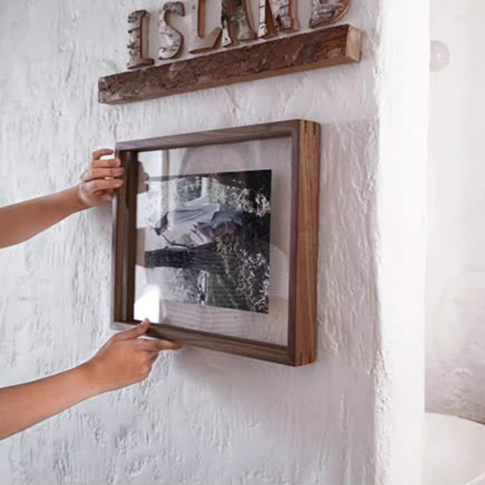 Black Walnut wood photo frame with a couple embracing on a beach