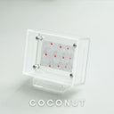 Clear acrylic photo frame with a patterned paper inside on a white background, branded 'COCONUT'.