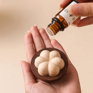 Hand holding a small wooden diffuser