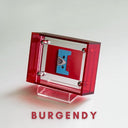 Red transparent frame with a blue cassette tape inside, on a white background with 'Burgundy' text.