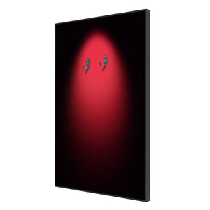 ONE MAAY Display frame, model of a Formula 1 LEGO 42207 car with an red halo design on a black wall display frame shown on a side view angle