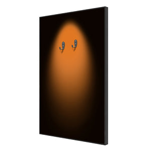 ONE MAAY Display frame, model of a Formula 1 LEGO 42228 car with an orange halo design on a black wall display frame shown on a side view angle