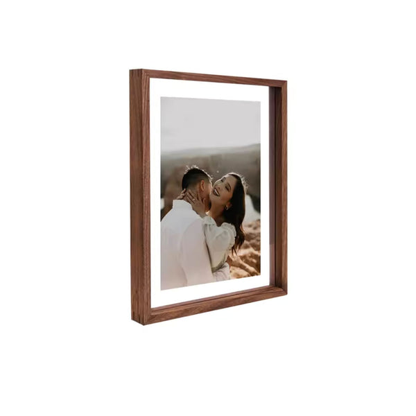 Black Walnut wood photo frame with a couple embracing on a beach