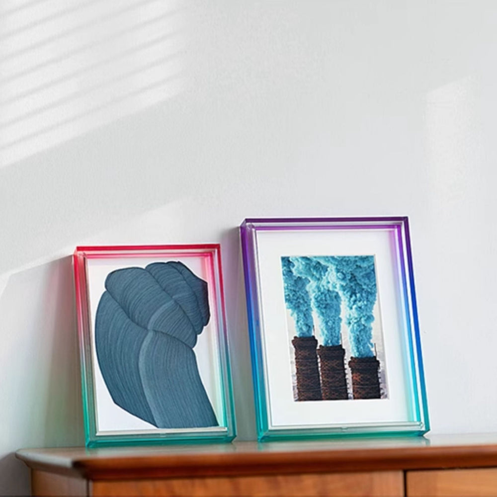 Ombre colour green and red photo frame with a gradient color effect on a white background