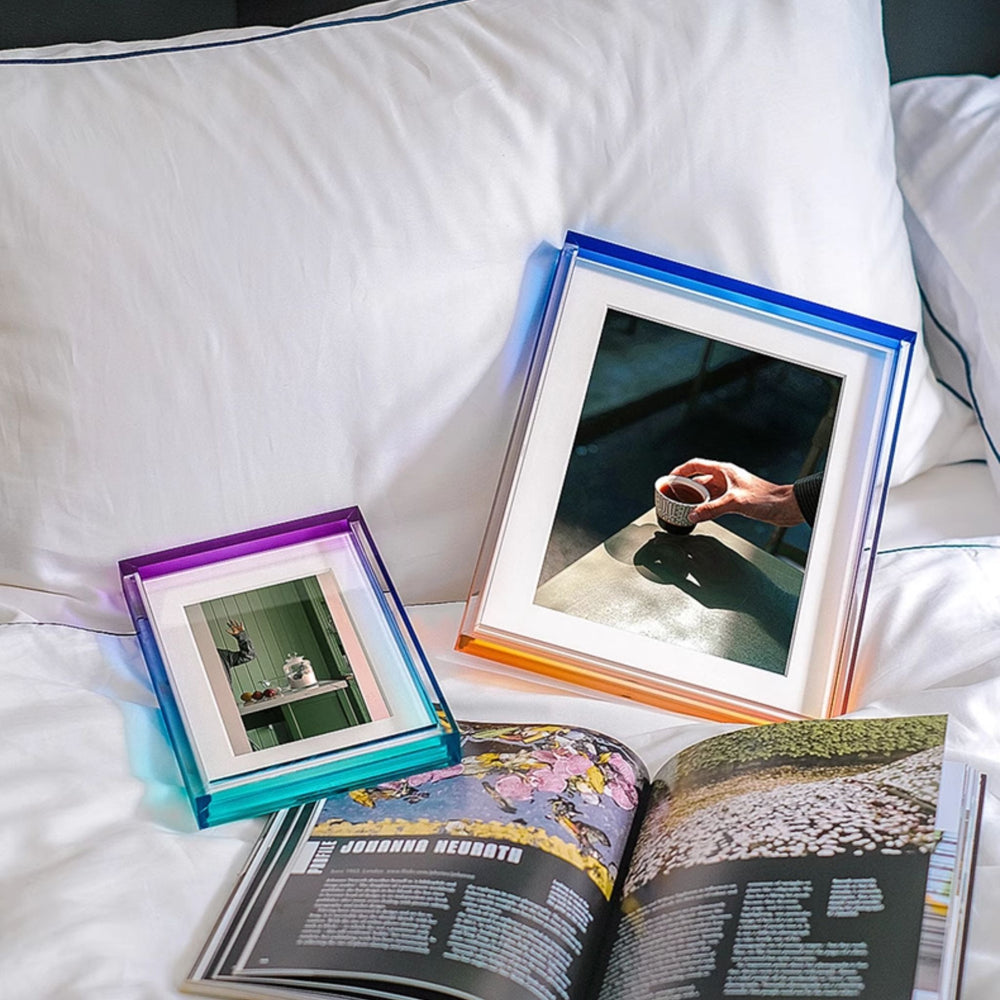 Ombre colour blue and purple photo frame with a gradient color effect on a white background