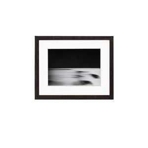 Wenge framed black and white abstract artwork on a white background