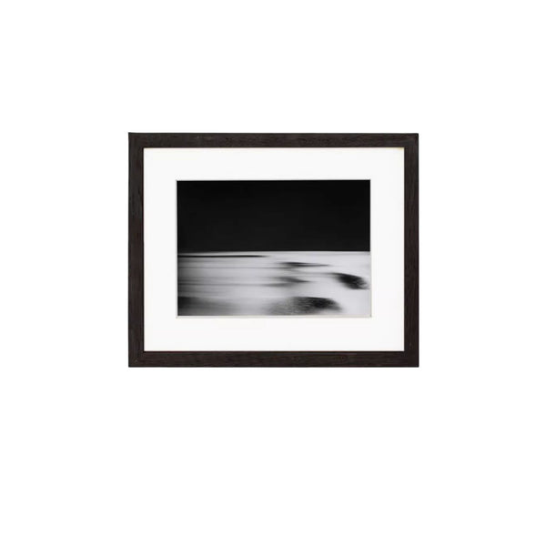 Wenge framed black and white abstract artwork on a white background