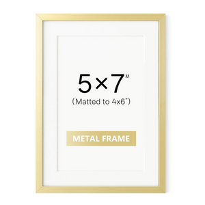 ONE MAAY 5x7 inch brushed aluminum picture frame gold finish product front view on white background for elegant wall art and photo display