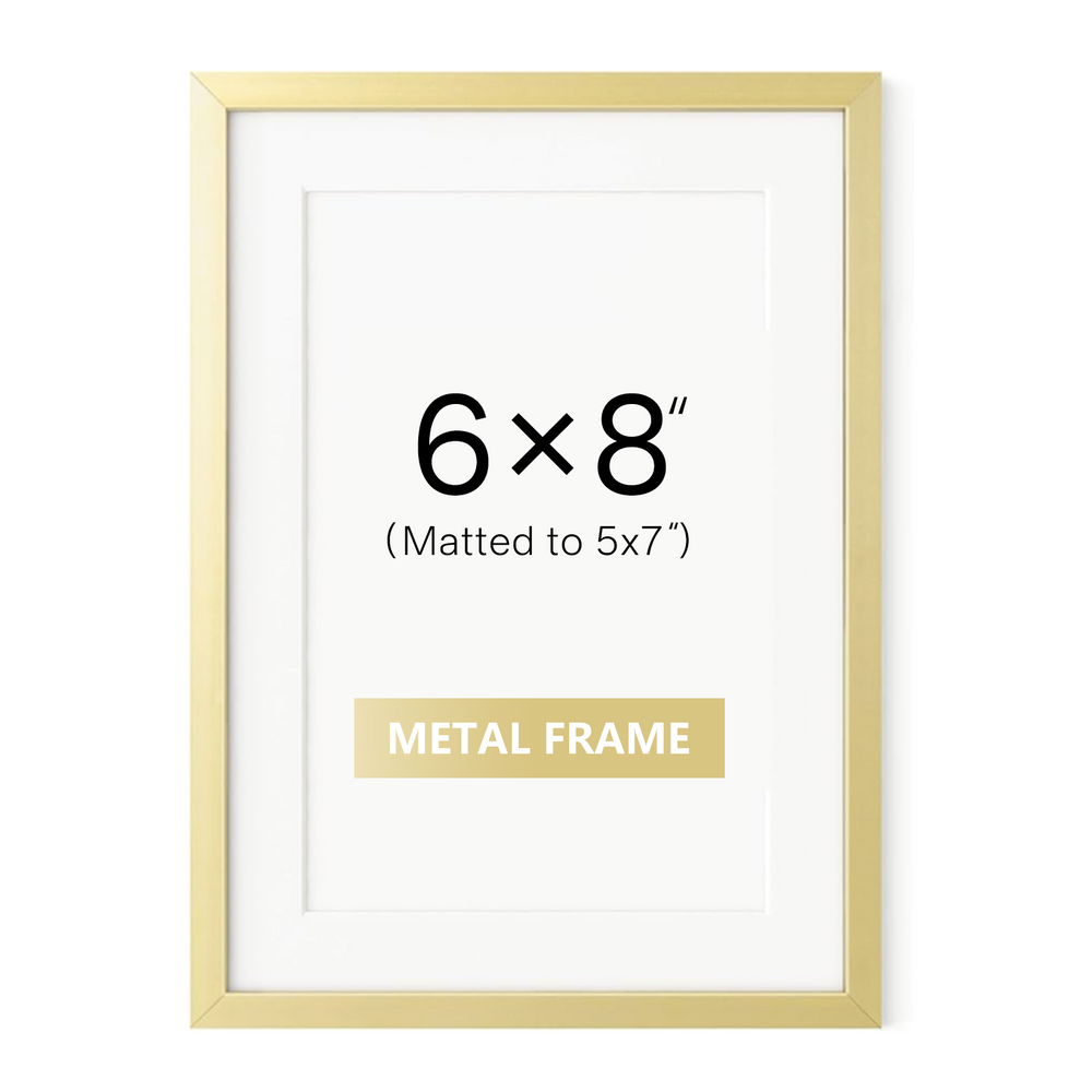 ONE MAAY 6x8 inch brushed aluminum picture frame gold finish front view on white background for contemporary wall art and photo display