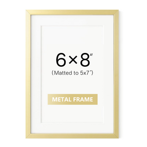 ONE MAAY 6x8 inch brushed aluminum picture frame gold finish front view on white background for contemporary wall art and photo display