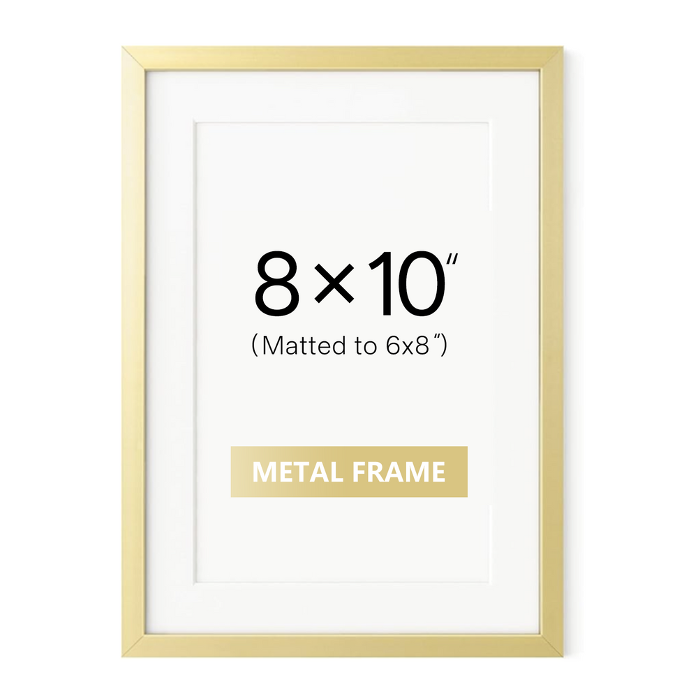 ONE MAAY 8x10 inch brushed aluminum picture frame gold finish product view on white background for modern wall art and photo display
