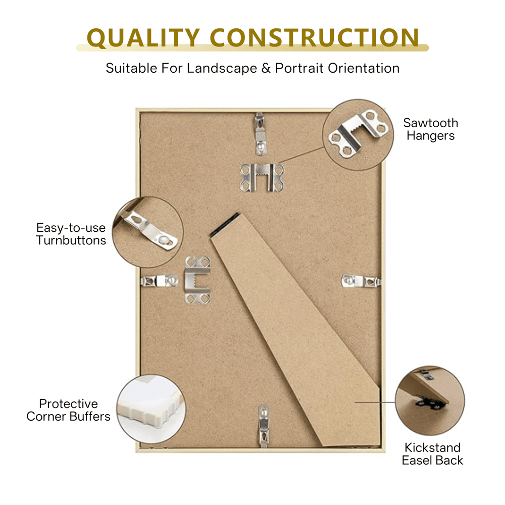 ONE MAAY brushed aluminum gold picture frame styled in modern home interior showing wall display versatility for art and photography