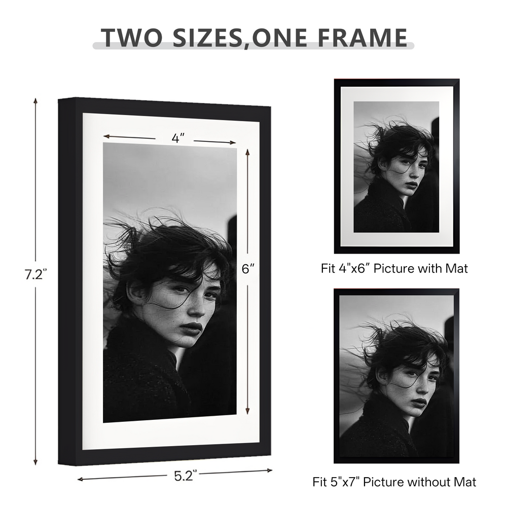 ONE MAAY 5x7 inch lightweight brushed aluminum picture frame matte black finish on white background for modern wall art and photo display