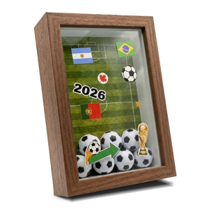 ONE MAAY FIFA World Cup Soccer Football 4x6 shadow box frame display showing full product assembled with memorabilia for sports room decor