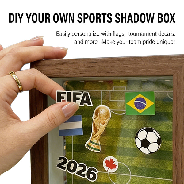 ONE MAAY FIFA World Cup Soccer Football 4x6 shadow box frame DIY assembly guide showing step-by-step customization for personalized sports display