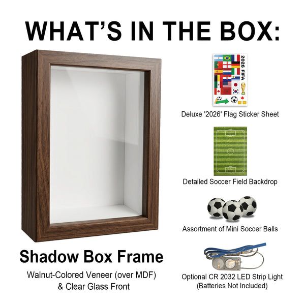 ONE MAAY FIFA World Cup Soccer Football 4x6 shadow box frame size comparison showing shadow depth and interior compartment for memorabilia storage