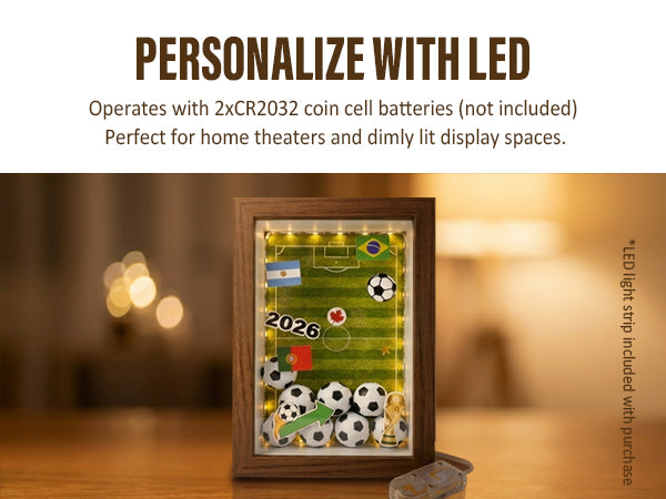 ONE MAAY FIFA World Cup Soccer Football 4x6 shadow box frame compact feature card showing personalize with player photo option for unique sports memorabilia display