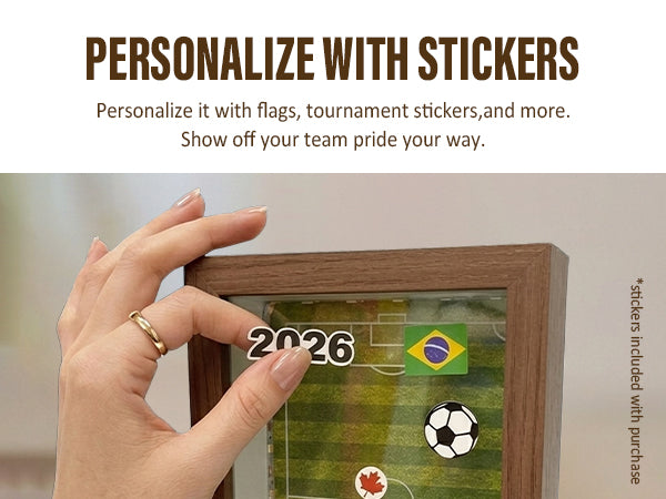 ONE MAAY FIFA World Cup Soccer Football 4x6 shadow box frame compact feature card showing personalize with stickers option for custom DIY sports memorabilia wall display with 2026 FIFA World Cup theme