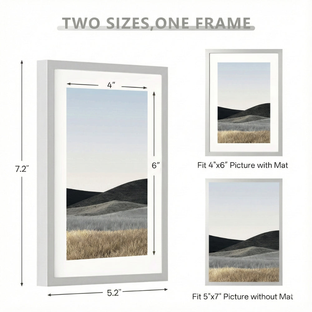 ONE MAAY 5x7 inch silver metal picture frame with mat for 4x6 inch photos, modern minimalist design on white background for wall art and photo display