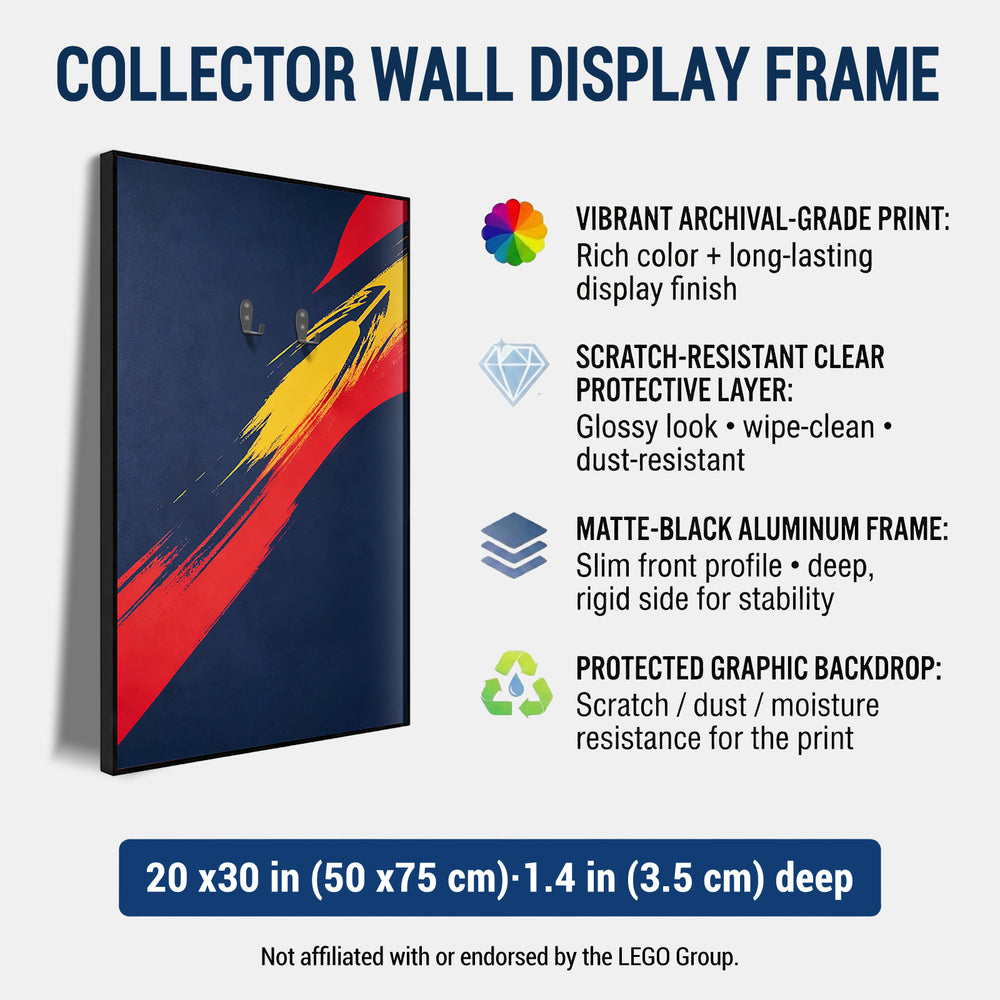 ONE MAAY LEGO F1 car 42206 compatible wall frame displaying the vibrant colors of the wall print
