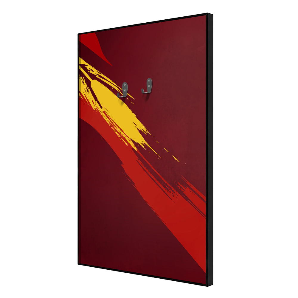 ONE MAAY Display frame, model of a Formula 1 LEGO 42207 car with a red, and yellow design on a dark red wall display frame
