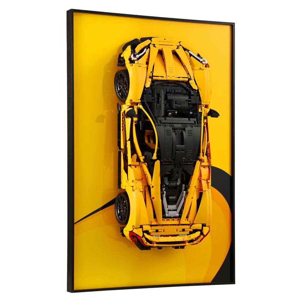 ONE MAAY LEGO Technic McLaren P1 42172 compatible wall display frame lifestyle shot showing orange and black supercar model on wall display