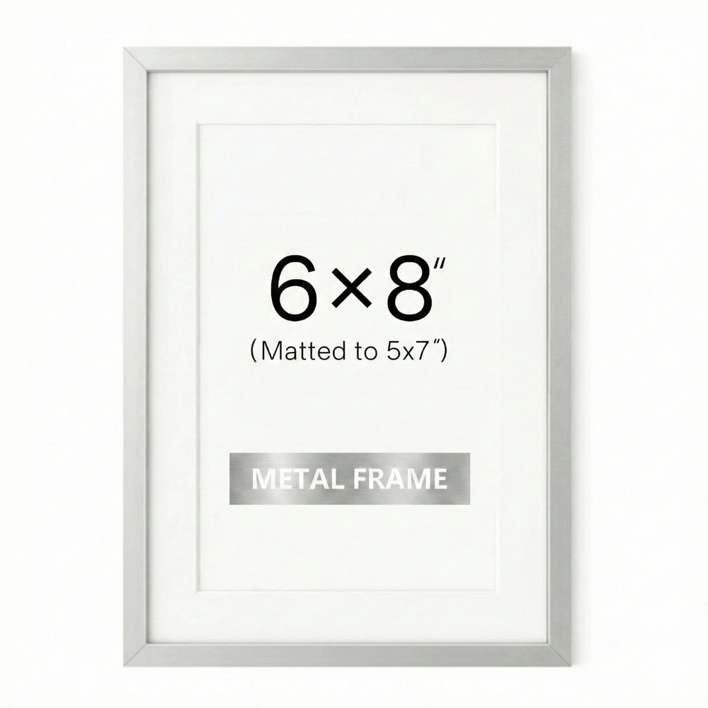 ONE MAAY 6x8 inch silver metal picture frame with mat for 5x7 inch photos, modern minimalist design for wall art and photo display