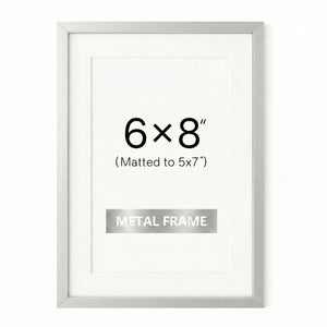 ONE MAAY 6x8 inch silver metal picture frame with mat for 5x7 inch photos, modern minimalist design for wall art and photo display