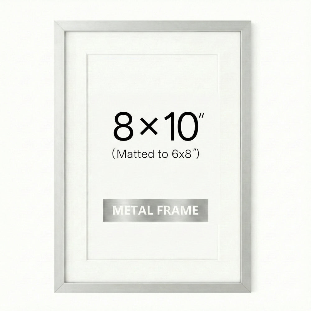 ONE MAAY 8x10 inch metal picture frame with 6x8 inch mat opening, silver finish for modern wall art and photo display