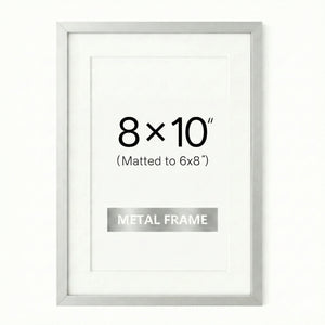 ONE MAAY 8x10 inch metal picture frame with 6x8 inch mat opening, silver finish for modern wall art and photo display