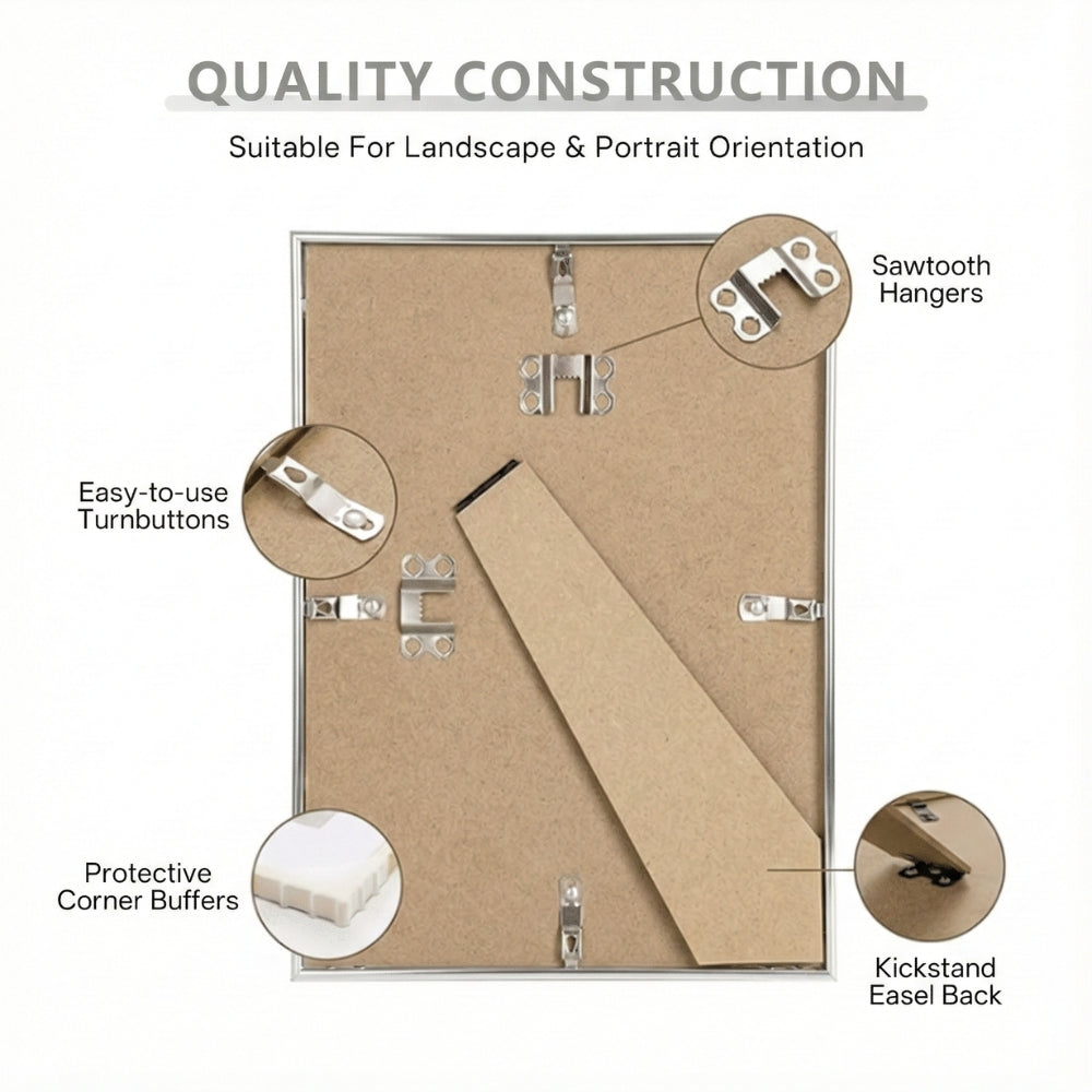 ONE MAAY metal picture frame close-up detail showing premium construction, brushed finish, and quality materials for professional wall art display